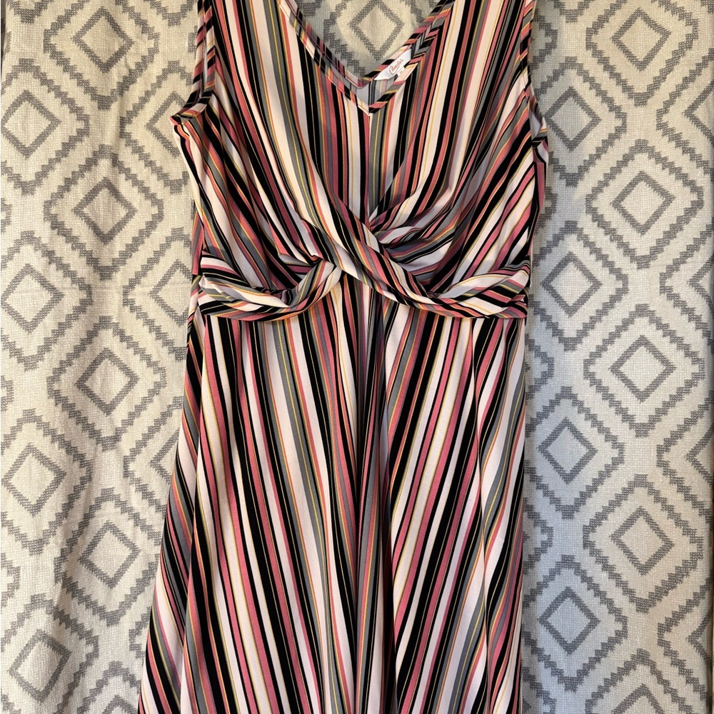 Candie's Pink and Black Striped Midi Dress